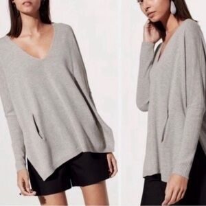 ARITZIA Babaton Baylor Gray V-Neck Tunic Sweater Wool Linen Blend Oversized XXS